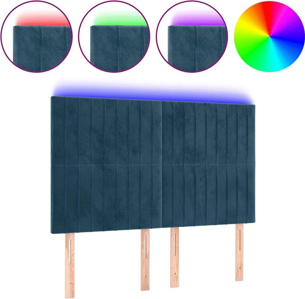 vidaXL LED Kopfteil Dunkelblau 144x5x118/128 cm Samt