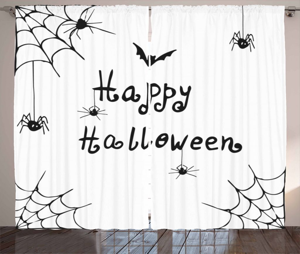 ABAKUHAUS Spinnennetz Rustikaler Gardine, Glückliche Feier, Schlafzimmer Kräuselband Vorhang mit Schlaufen und Haken, 280 x 225 cm, Weiß Schwarz