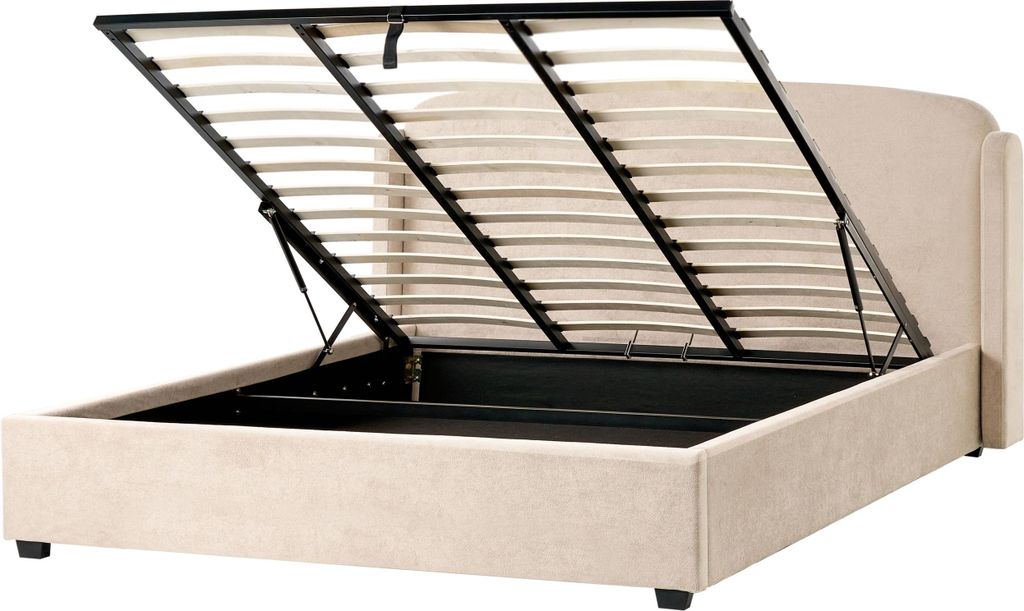 BELIANI Bett Taupe Stoff Gepolstert mit Stauraum Lattenrost 180 x 200 cm Hohes Ohren Kopfteil Modernes Schlafzimmer Doppelbett Polsterbett