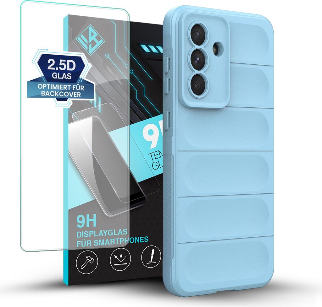 Handy Hülle für Samsung Galaxy A56 5G mit 9H Displayglas Displayschutz Plus Grip Case Cover Schutzhülle Softgrip Farbe: Hellblau