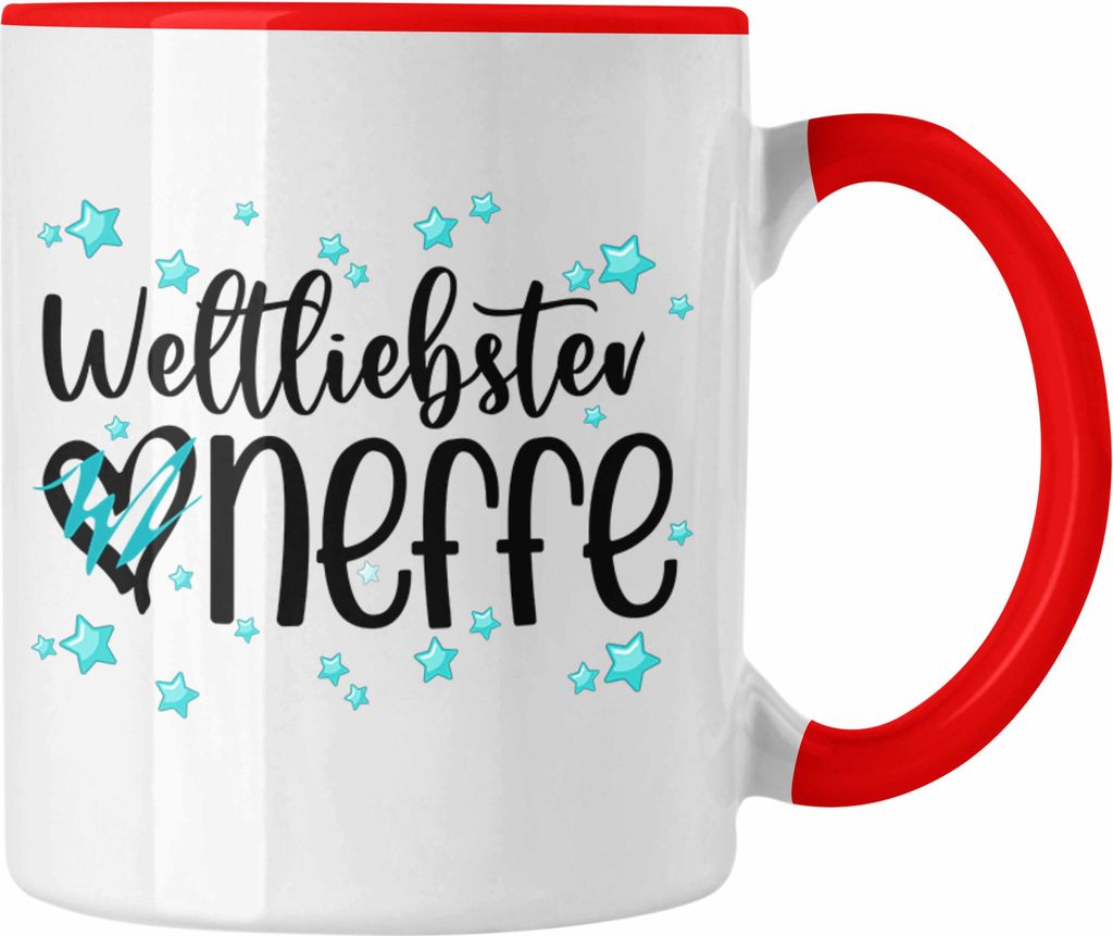 Trendation - Neffe Tasse Geschenk von Tante Onkel Kaffeetasse Geschenkidee Weltliebster Neffe (Rot)