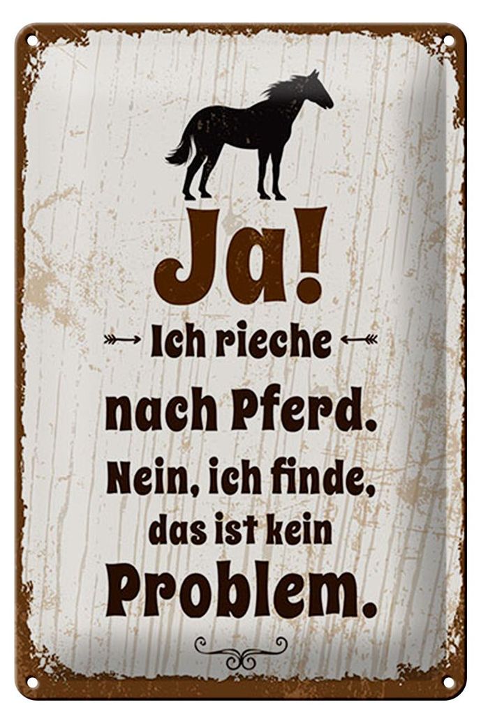 Blechschild Spruch 12x18 cm Ja ich rieche nach Pferd Deko Schild