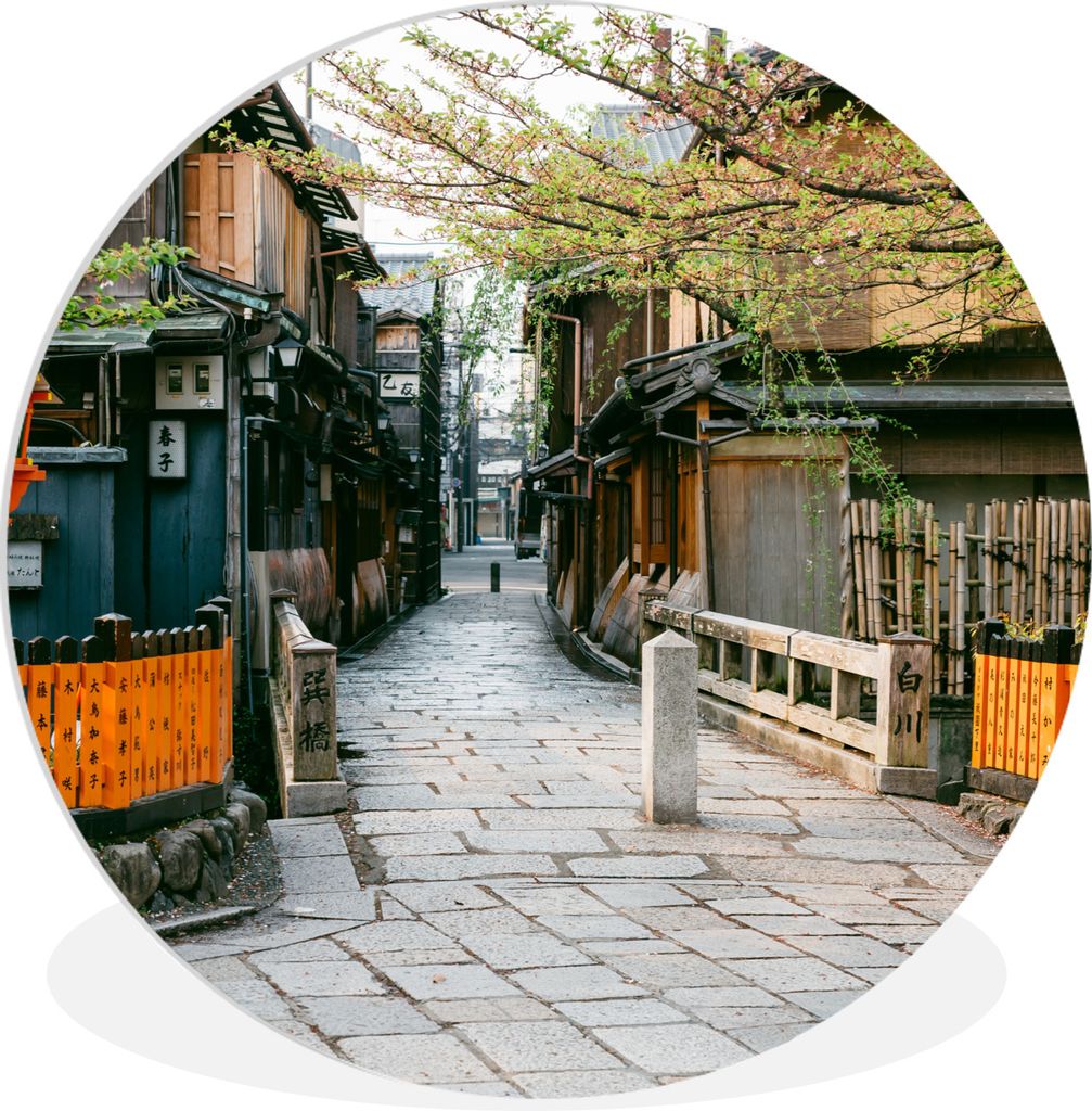 MuchoWow Rundes Wandbild - Runde Bilder Tatsumi-kyo, die Brücke über den Shiragawa-Fluss in Kyoto, Japan Ø 90 cm Kreis Wanddekoration Kunststo...