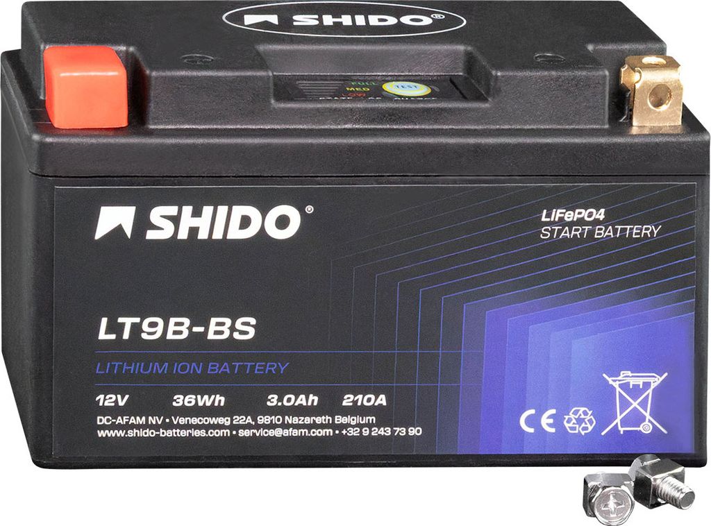 Shido LT9B-BS Lithium-Batterie, 12V, 3Ah, Leicht, Hoher Startstrom