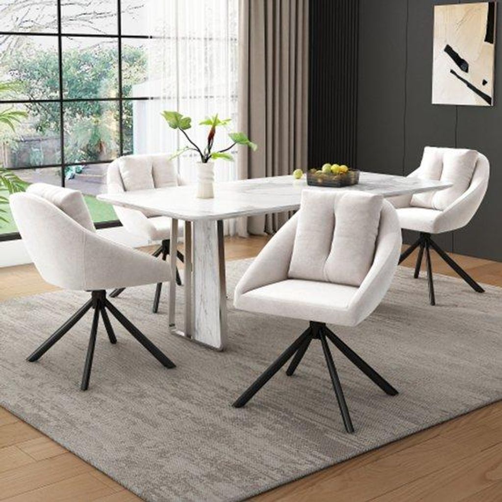 Beige fluwelen ESS-stoel, stijlvolle en comfortabele draaibare ESS-stoel, ademende fluwelen stof, ergonomisch design, elegante graue Drahtgestell -...