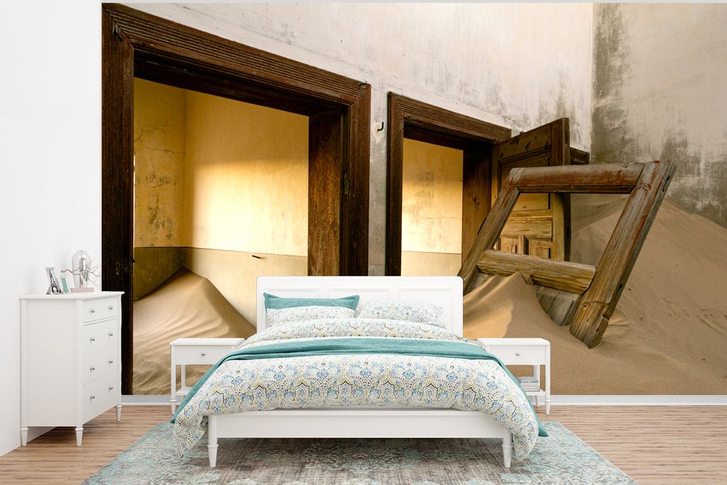 MuchoWow Fototapete für Wohnzimmer oder Schlafzimmer Wandtapete Vinyl Motivtapete Sand - Architektur - Wüste - Tür - 320x240 cm - Tapeten
