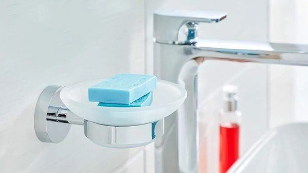 Support savon mural chromé à coller - Accessoire de douche sans trou