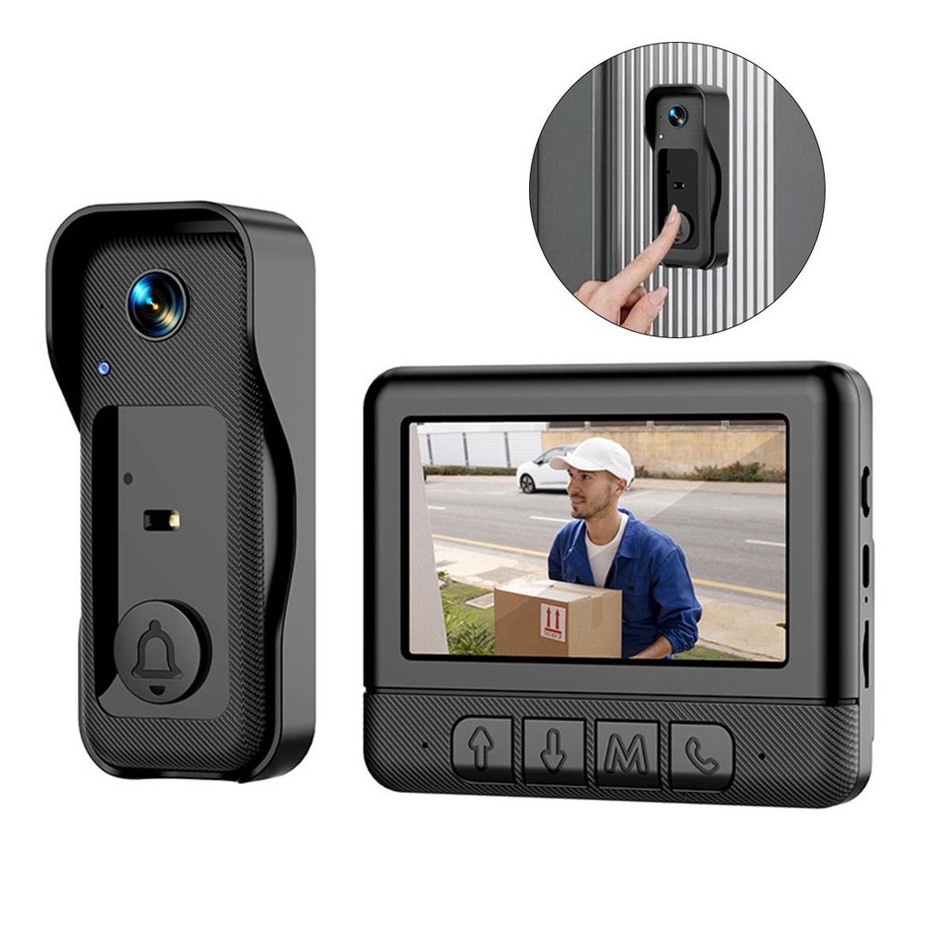 Wireless Video-Türklingel, 4,3" Bildschirm, Nachtsicht, Zwei-Wege-Audio, HD-Aufnahme, wiederaufladbar, einfache Installation, kein WLAN nötig