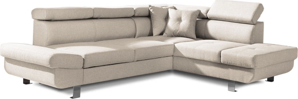 Best Möbel Lisbona, Ecksofa rechts mit Schlaffunktion, 5-Sitzer, mit Kopfstützen , Beige