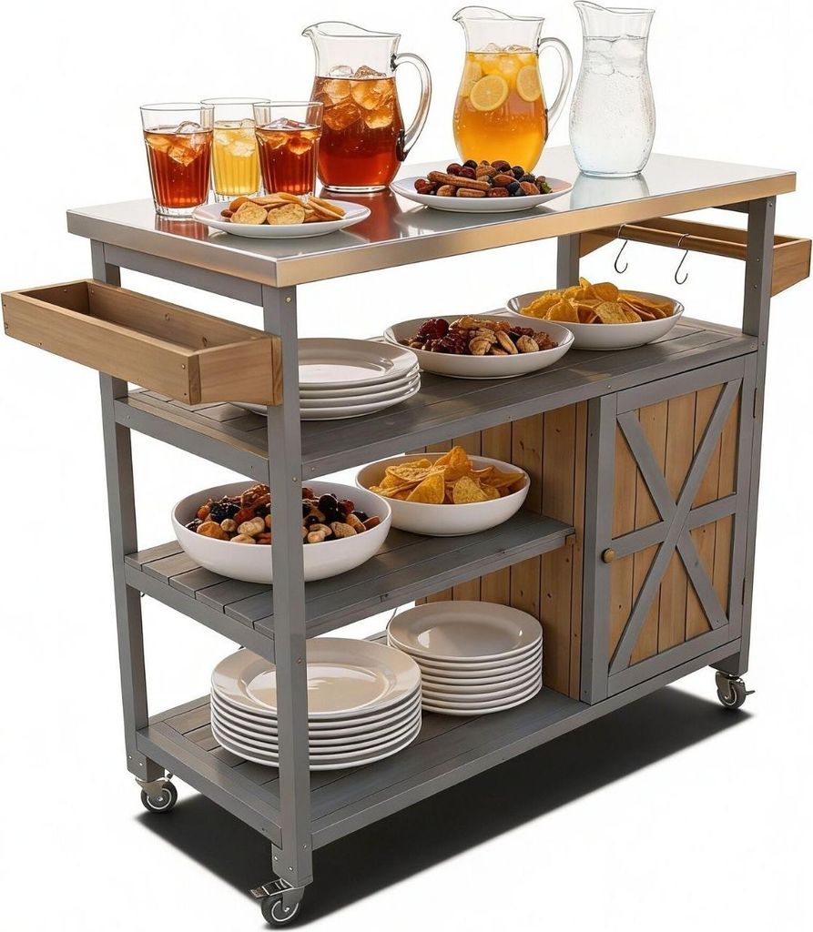 Coemo Servierwagen Grillstation James M Grau Kücheninsel Holz, auf Rollen 118 x 47 x 92 cm