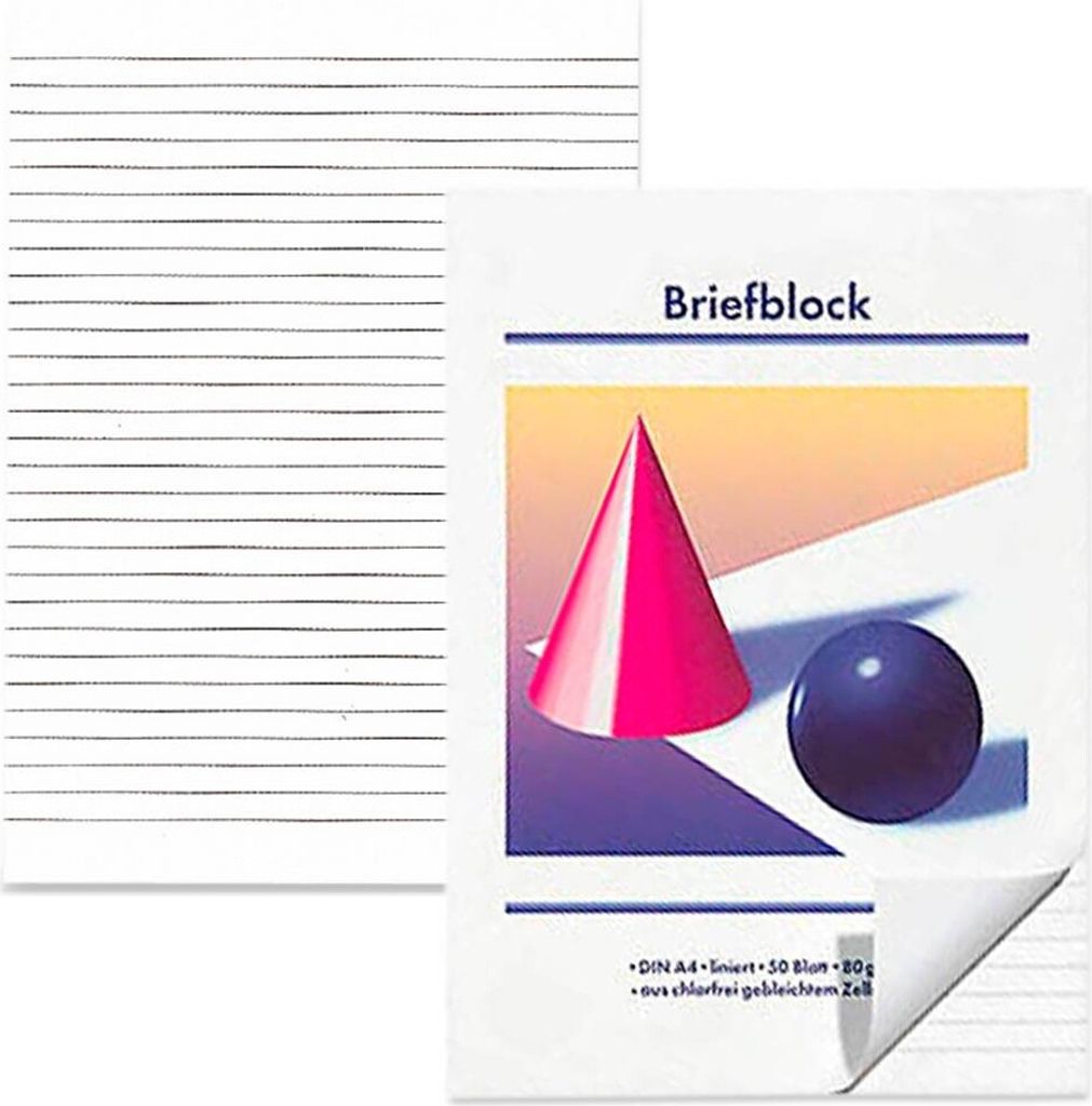 Briefblöcke Kugel und Kegel DIN A4 liniert, 10 Blöcke