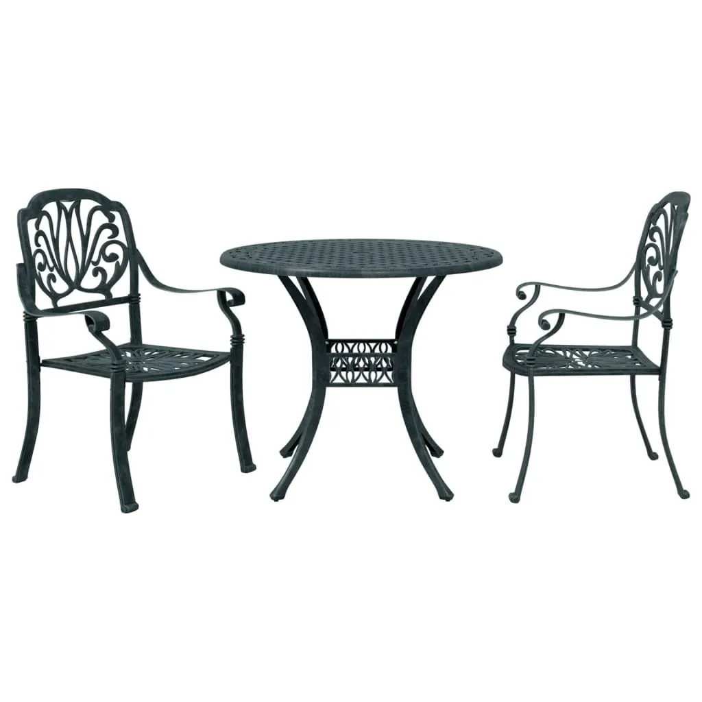 Set Bistro de Balcon Vert en Fonte d'Aluminium : Table et 2 Chaises