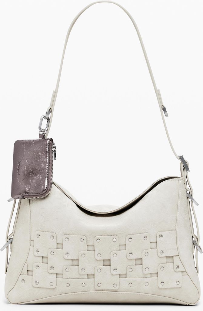 Stylische Beige Damenhandtasche mit Kontrastdetails und Zubehör