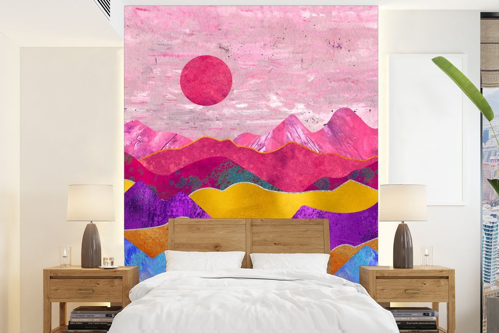 MuchoWow Fototapete für Wohnzimmer oder Schlafzimmer Wandtapete Vinyl Motivtapete Bi - Rosa - Marmor - 190x260 cm - Papiertapete