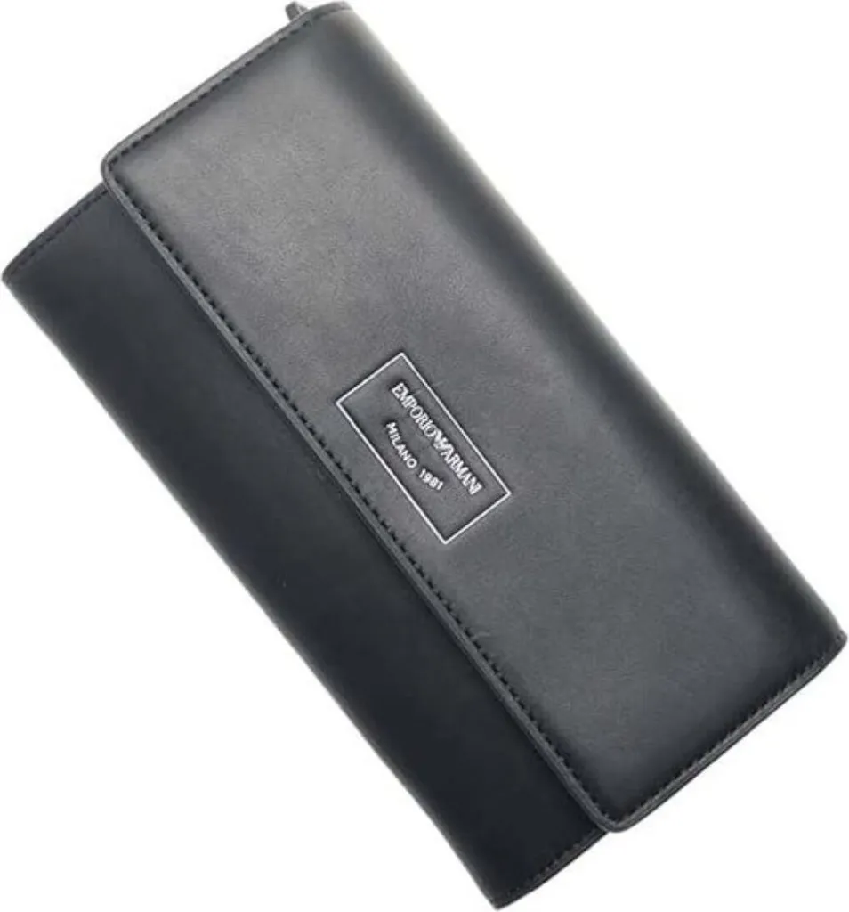 Portefeuille Armani avec Logo Aigle Argenté Modèle Y3H170 Noir Mat
