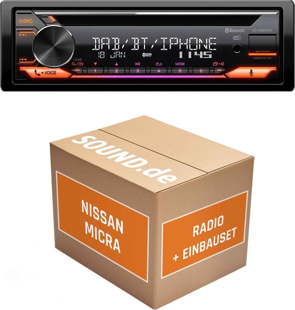 Autoradio Einbaupaket JVC KD-DB922BT passend für Nissan Micra K13 + Lenkradfernbedienung Silber | Bluetooth Telefonieren Audiostreaming