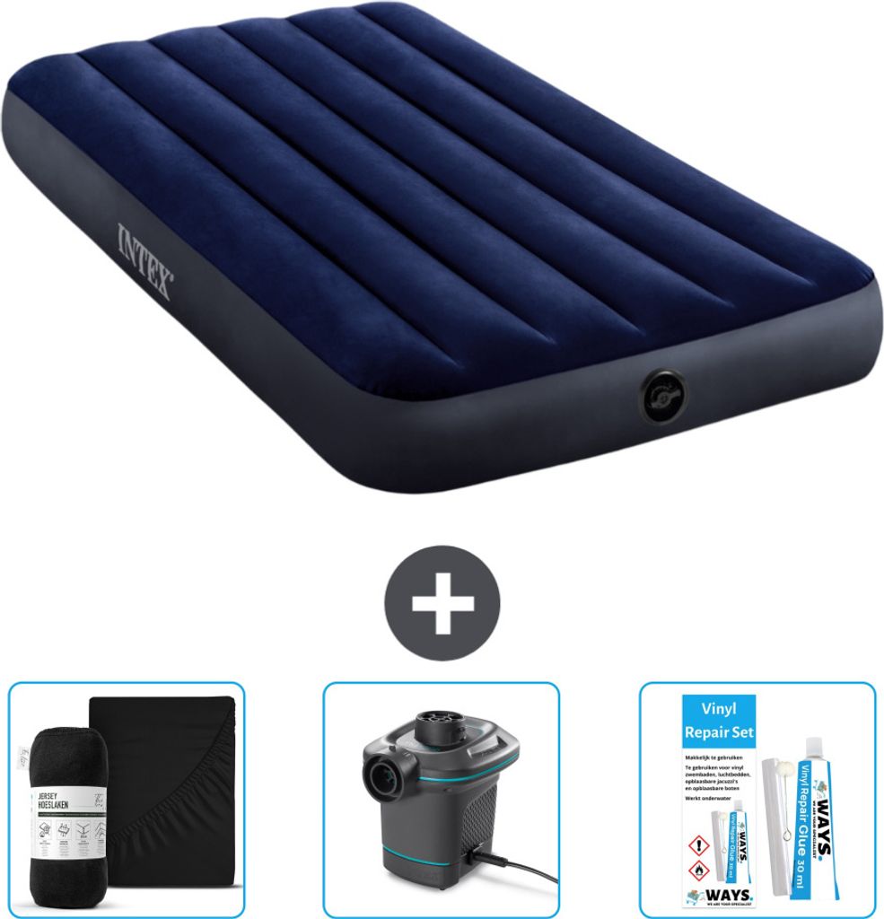 Intex Luftbett – 1 Person – 99 x 191 x 25 cm – Blau – im Lieferumfang enthalten Spannbettuch - Pumpe en Reperaturset