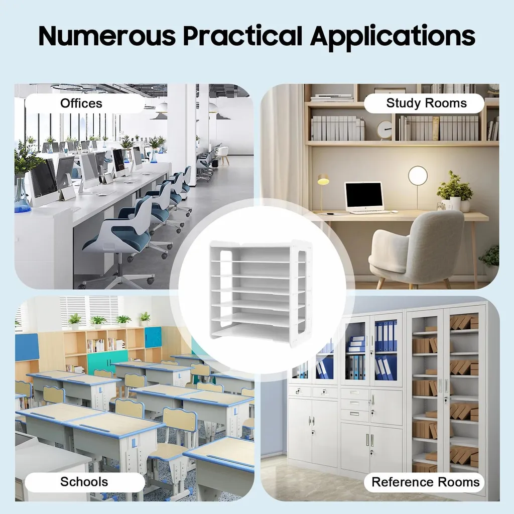 Trieur de documents de bureau à 7 compartiments en PVC blanc pour tri A4