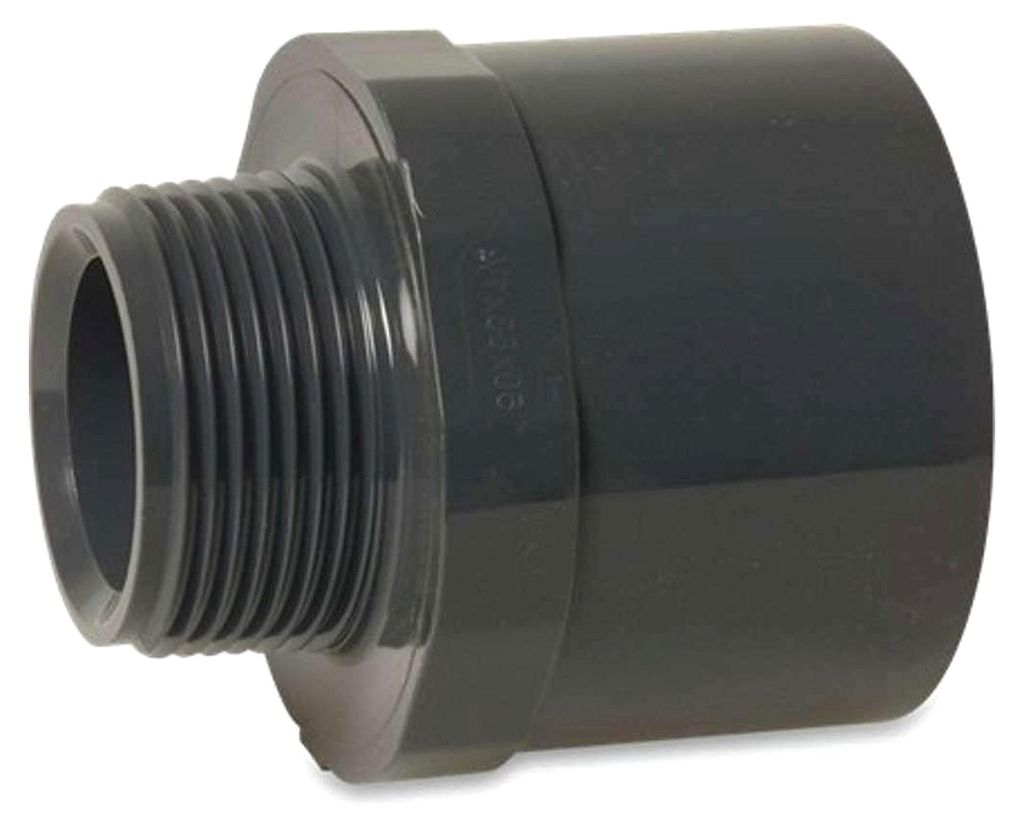 PVC-Gewindefittings und Übergänge, Übergangsmuffennippel mit Sechs-/Achtkant, Klebemuffe/Klebestutze x AG, Größe: 63/75mm x 2“