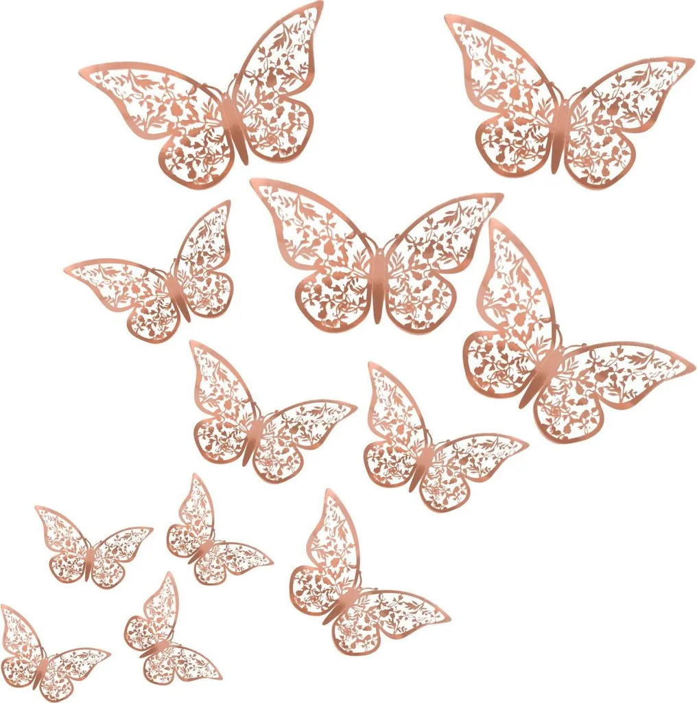 Papillons sur le mur x12 MARIAGE rose - Décoration murale 3D autocollante