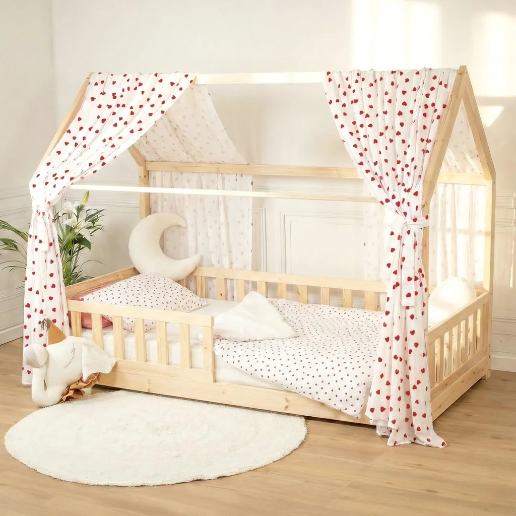 Lit maison avec ciel de lit Lovio Sevira Kids 360 cm Rouge pour enfant