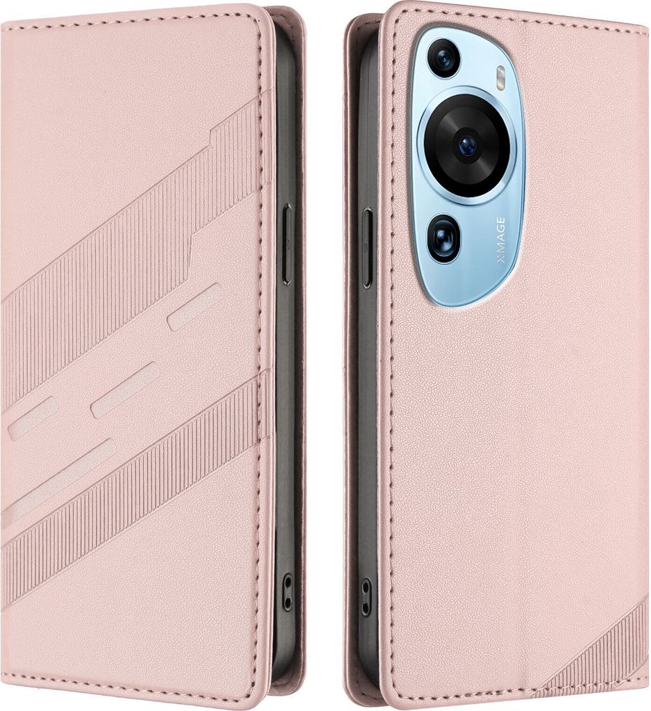 Hülle für Huawei P60 Art, Kunstleder Brieftaschen Handyhülle mit Kartenfach und Standfunktion Pink