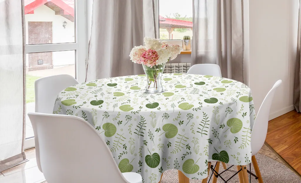 ABAKUHAUS Tovaglia Rotonda Natalizia 150cm Bianca Verde - Offerta Casa
