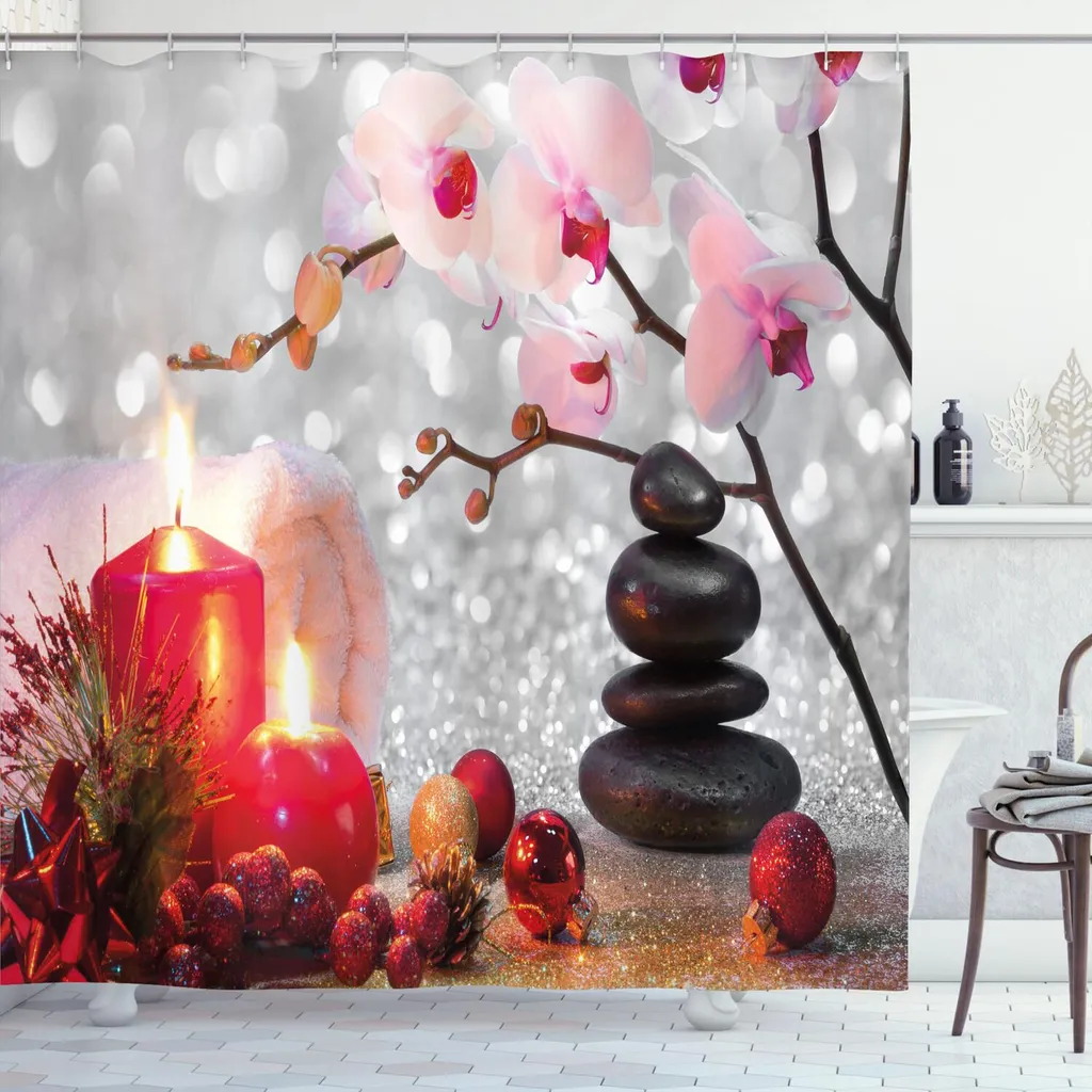 WELMECO Tenda Da Doccia Rosa Dahlia, 180x180 Cm, In Poliestere, Con 12 Ganci, Decorazione Bagno Rosa E Grigio
