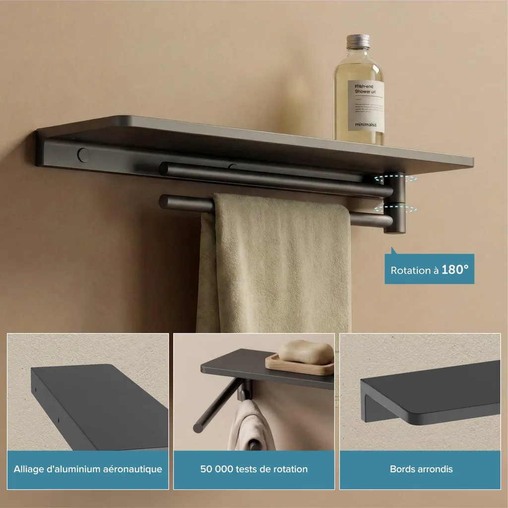 Étagère de douche et porte-serviettes gris pour optimiser l'espace - 4
