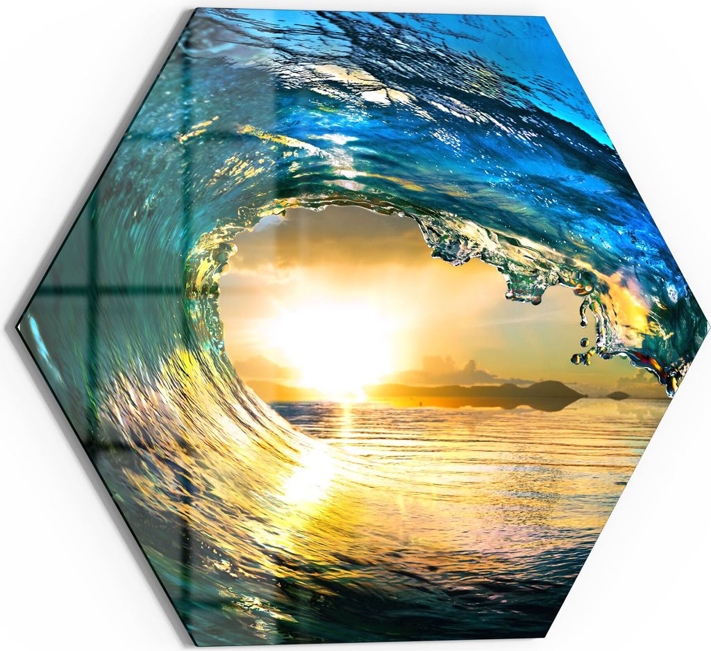 DEQORI Glasbild Echtglas 55x48 cm 'Blick durch Welle' Wandbild Bild modern Deko