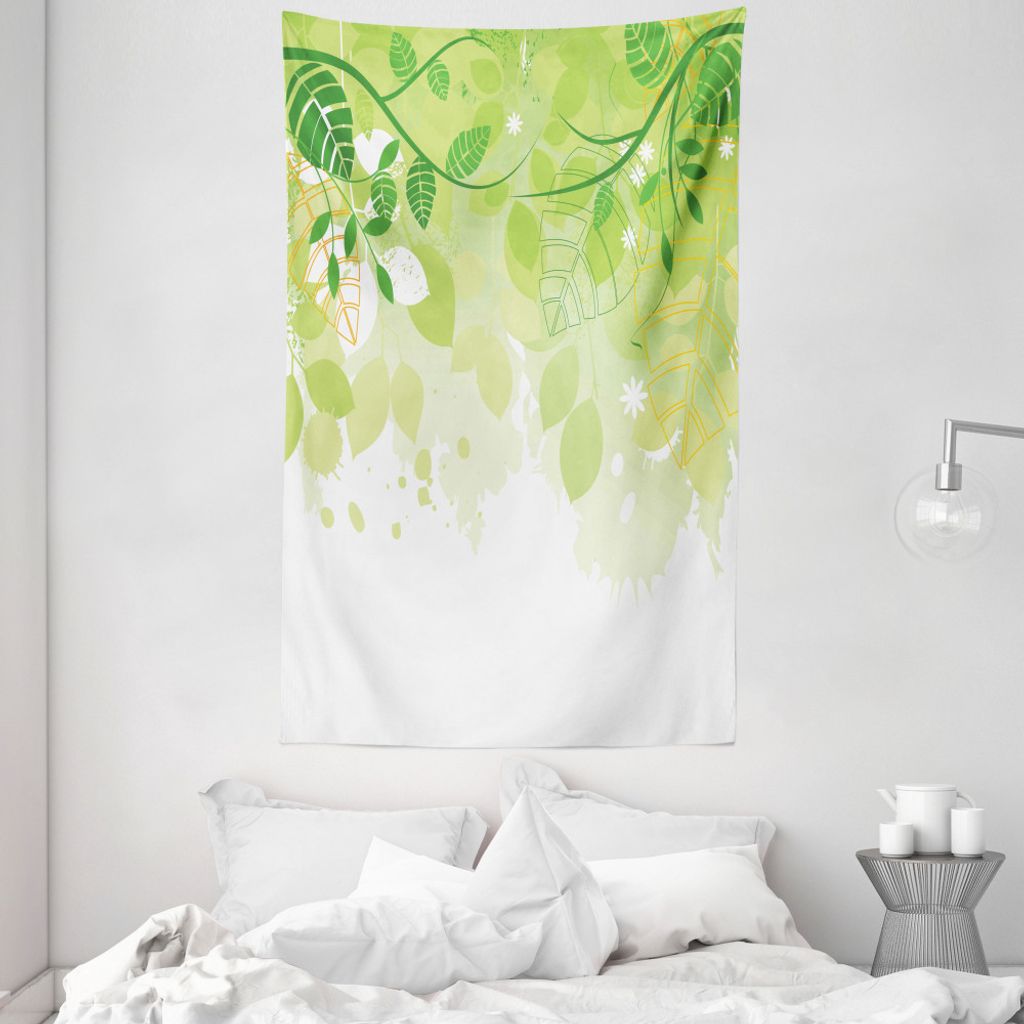 ABAKUHAUS Grünes Blatt Wandteppich und Tagesdecke, Blätter Fantasie Flora aus Weiches Mikrofaser Stoff Waschbar ohne Verblassen Digitaldruck, 140...