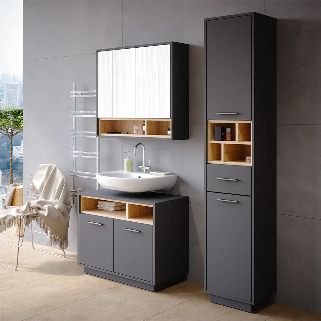 Meuble Colonne Anthracite Vicco Beatrice 38x190cm avec Rangement Modulable