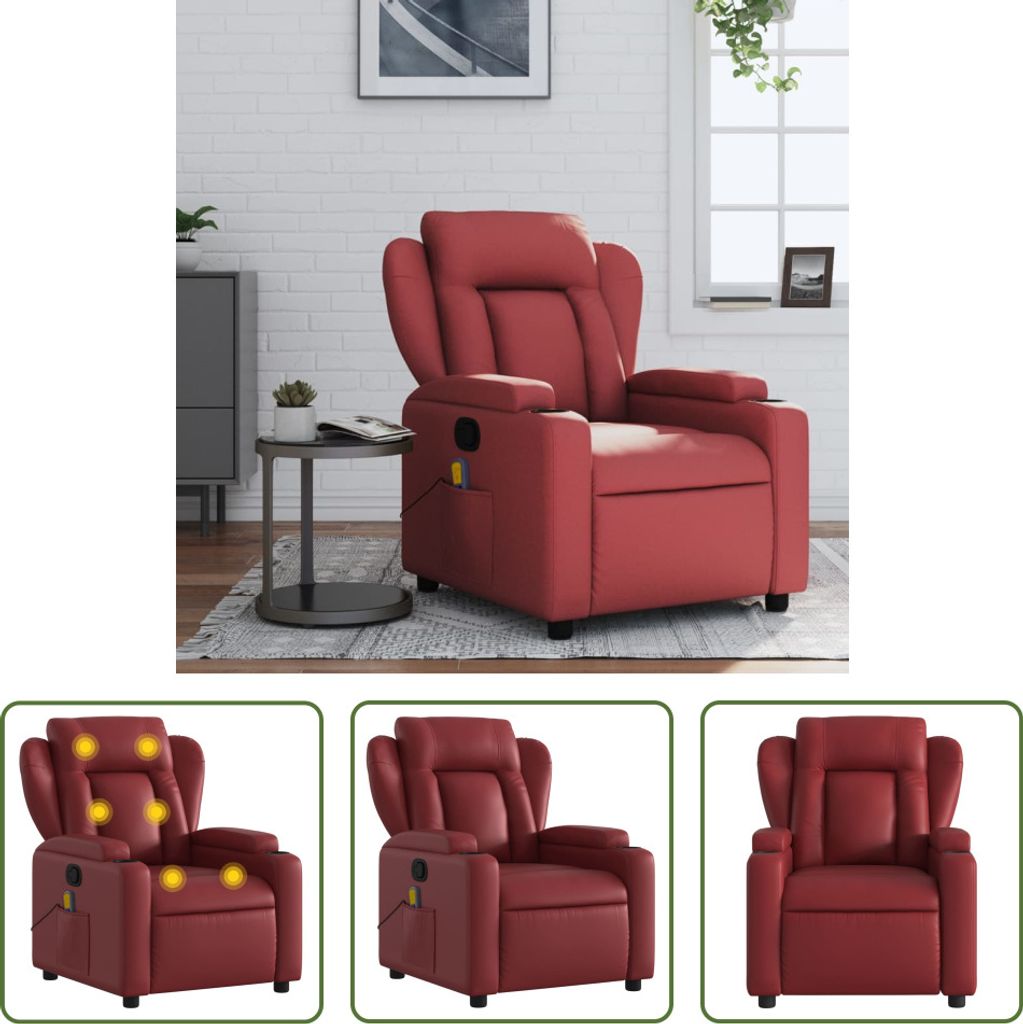 The Living Store Massagesessel Weinrot Kunstleder