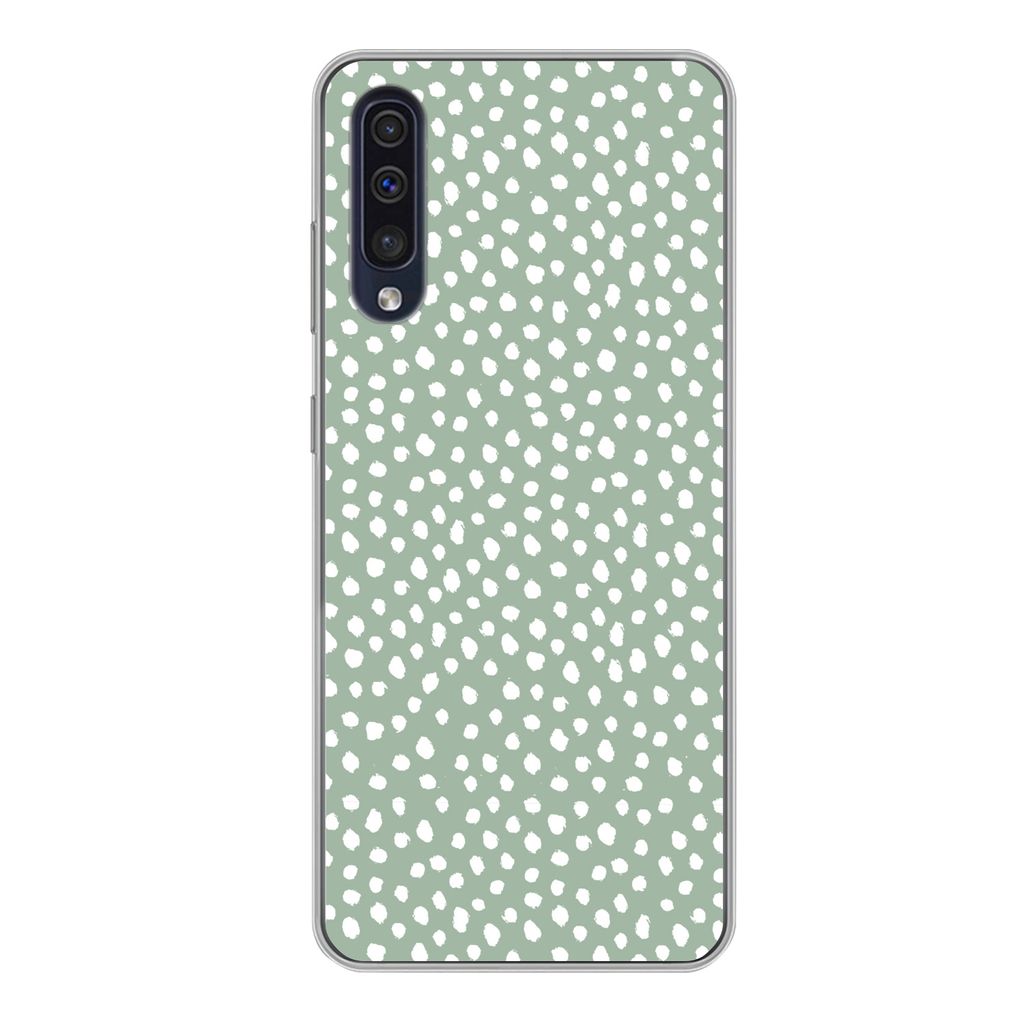 MuchoWow Handyhülle Schutzhülle Hülle für Samsung Galaxy A50 Polka dots - Grün - Weiß Silikon Softcase Handy Hülle - Mobiltelefonhülle
