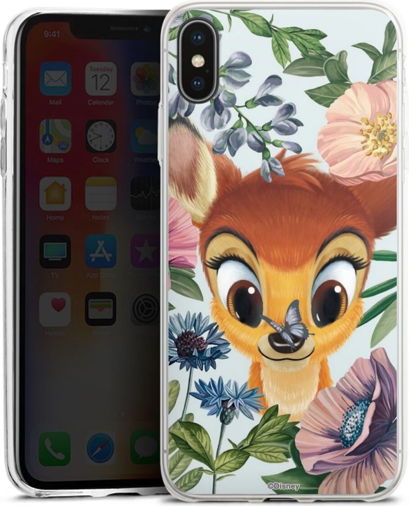 DeinDesign Slim Hülle für Apple iPhone Xs Max Silikon Case Ultra Dünn Handyhülle Bambi Blumen Disney