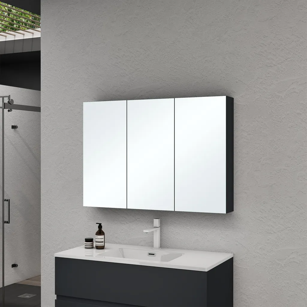Placard de Rangement Salle de Bain 100cm avec Miroir Triple Anthracite
