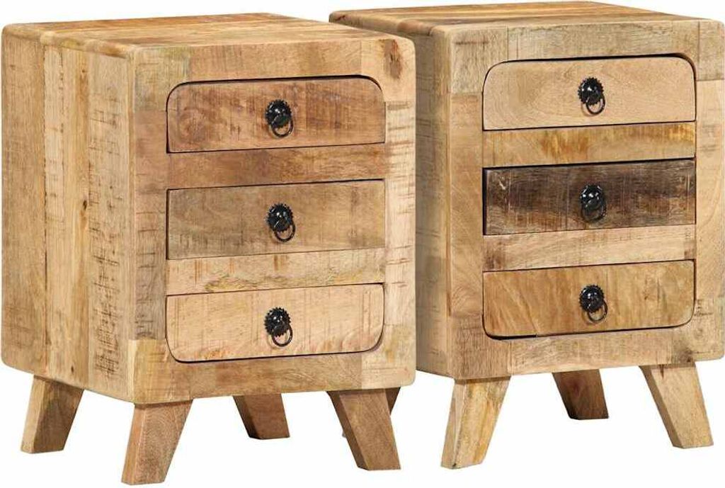 Nachttische 2 Stk. 37x32x50 cm Raues Massivholz Mango