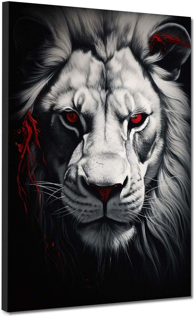 Löwe frontal Red Style Leinwandbild Wandbild abstrakt Kunstdruck XL Wanddeko: 120x160x4cm