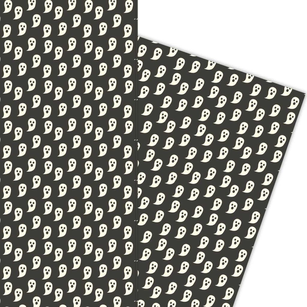 Gruseliges Halloween Geschenkpapier mit Geistern auf schwarz - G5859, 32 x 48cm
