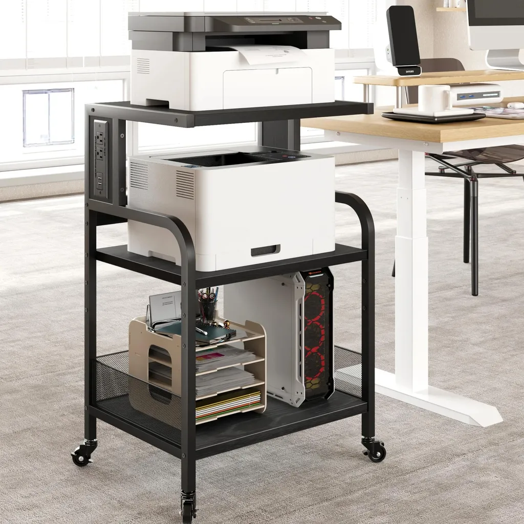 Support pour imprimante polyvalent à roulettes et tablette réglable - Noir - 9
