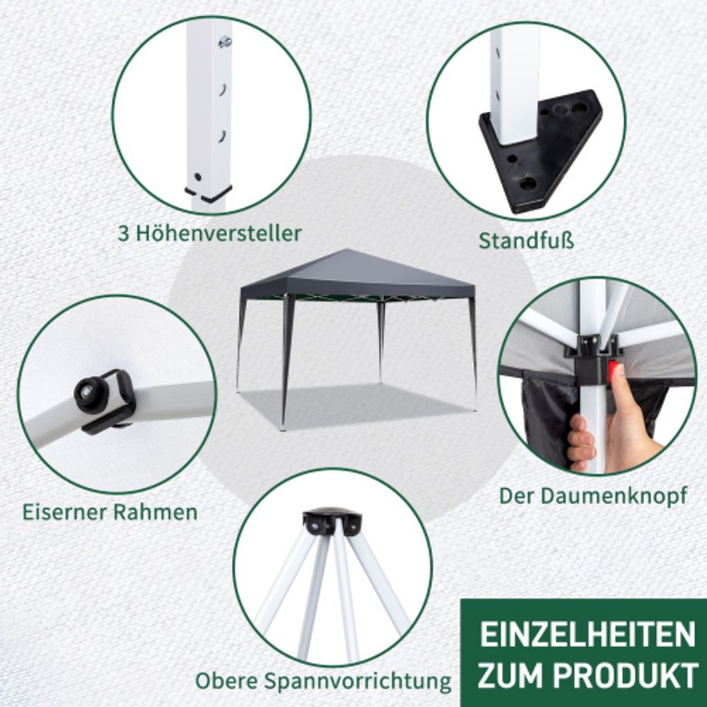 FCH 3x3m Pop Up Pavillion Gartenzelt Gartenpavillon Produktbild 4