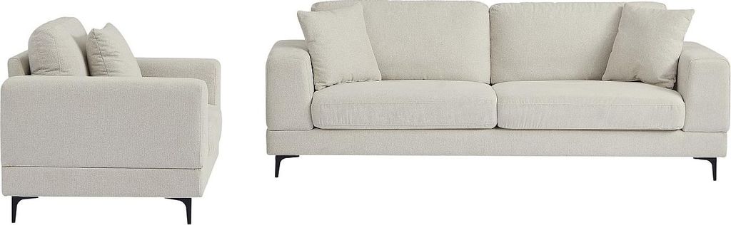 3-Sitzer Sofa und Sessel mit beigem Strukturbezug - JAMOLO
