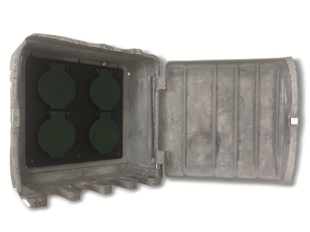 PEPE 4-fach Gartensteckdose eckig in Steinoptik grau und IP44