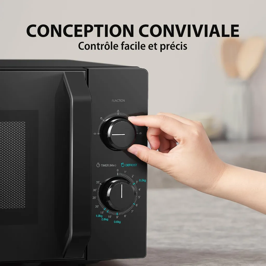 Four à micro-ondes autonome noir 20L 800W compact pour cuisine moderne - 6