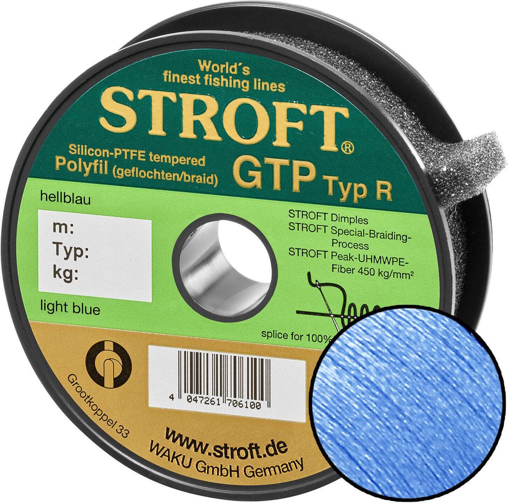 STROFT GTP Typ R Geflochtene Angelschnur 150m hellblau R4-0,220mm-9kg