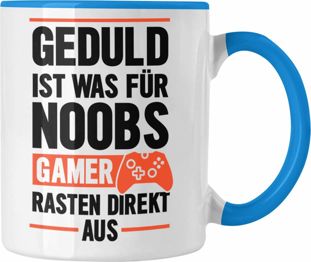 Trendation - Gamer Spruch Tasse Controller Geschenk - Geduld Ist Was Für Noobs - Zocker Tassen Geschenk Jungs Jungen Gaming (Blau)