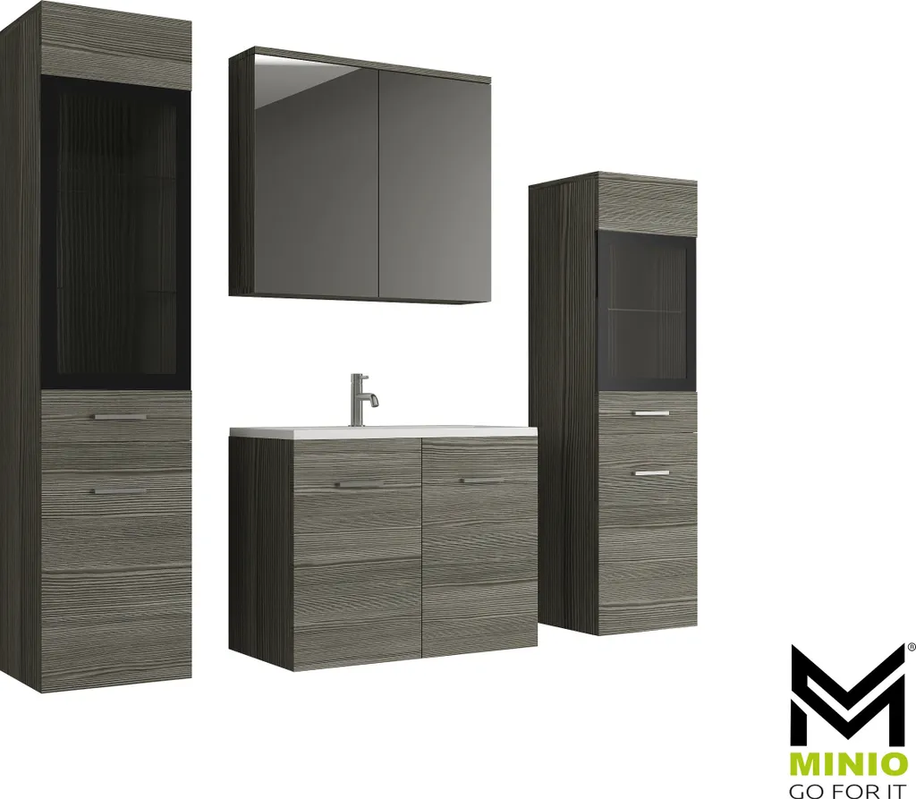 Meuble sous vasque chêne bodega avec lavabo intégré série MARIT 2 Minio