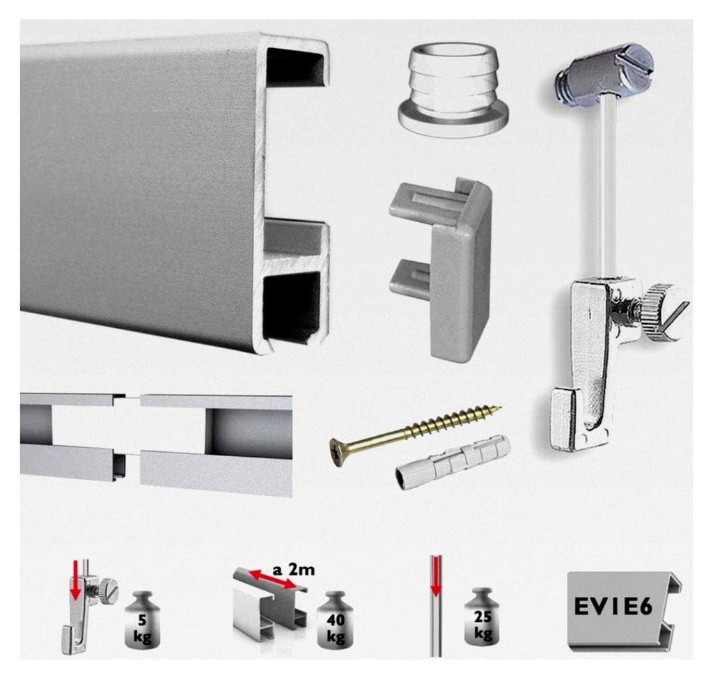 Bilderschienen Set 3 m mit Gleitern, Galerieschienen Set in mattem Silber, Aufhängesystem für Bilder inklusive Zubehör
