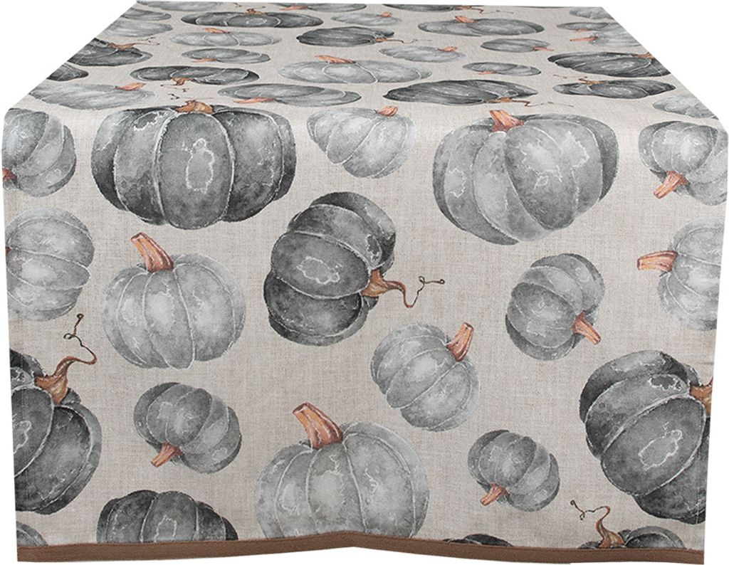 Clayre & Eef Tischläufer 50x140 cm Grau Baumwolle Kürbis Produktbild 
