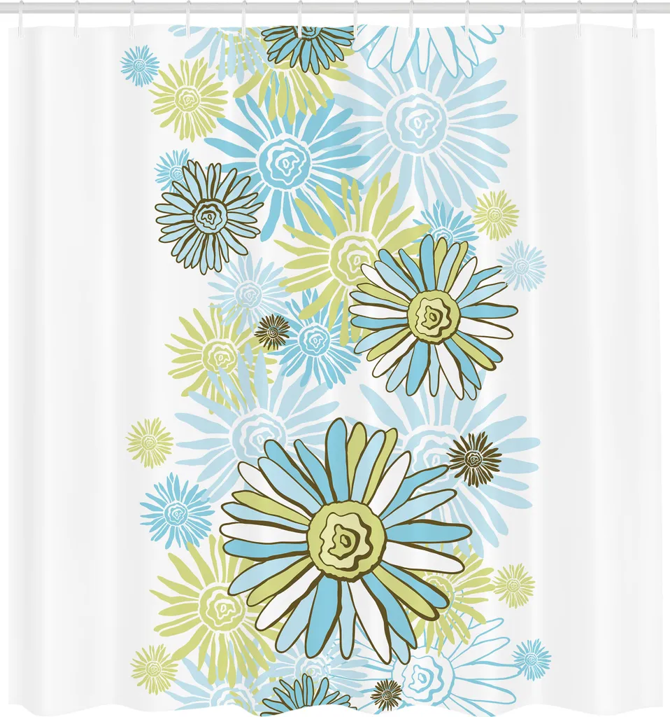 ABAKUHAUS Rideau de douche turquoise aux fleurs sauvages de 175x240cm